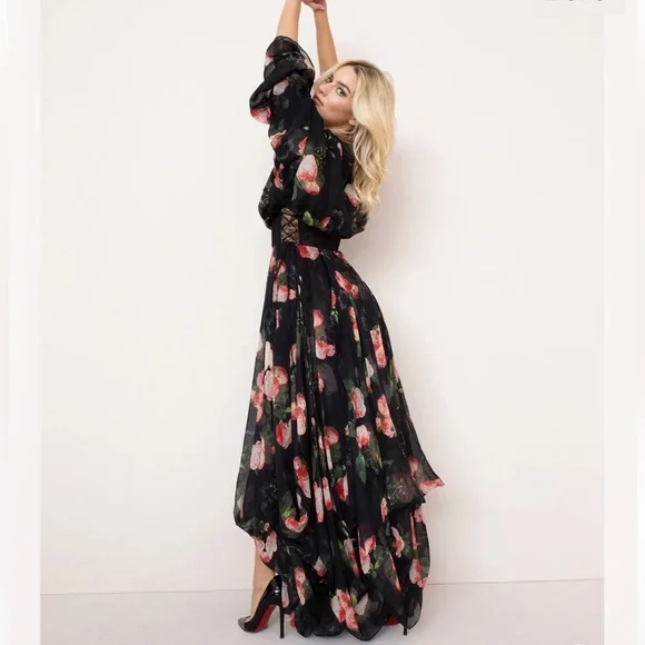 Agent Provocateur Elora Gown Black Floral Silk Dress - Picture 4 of 12